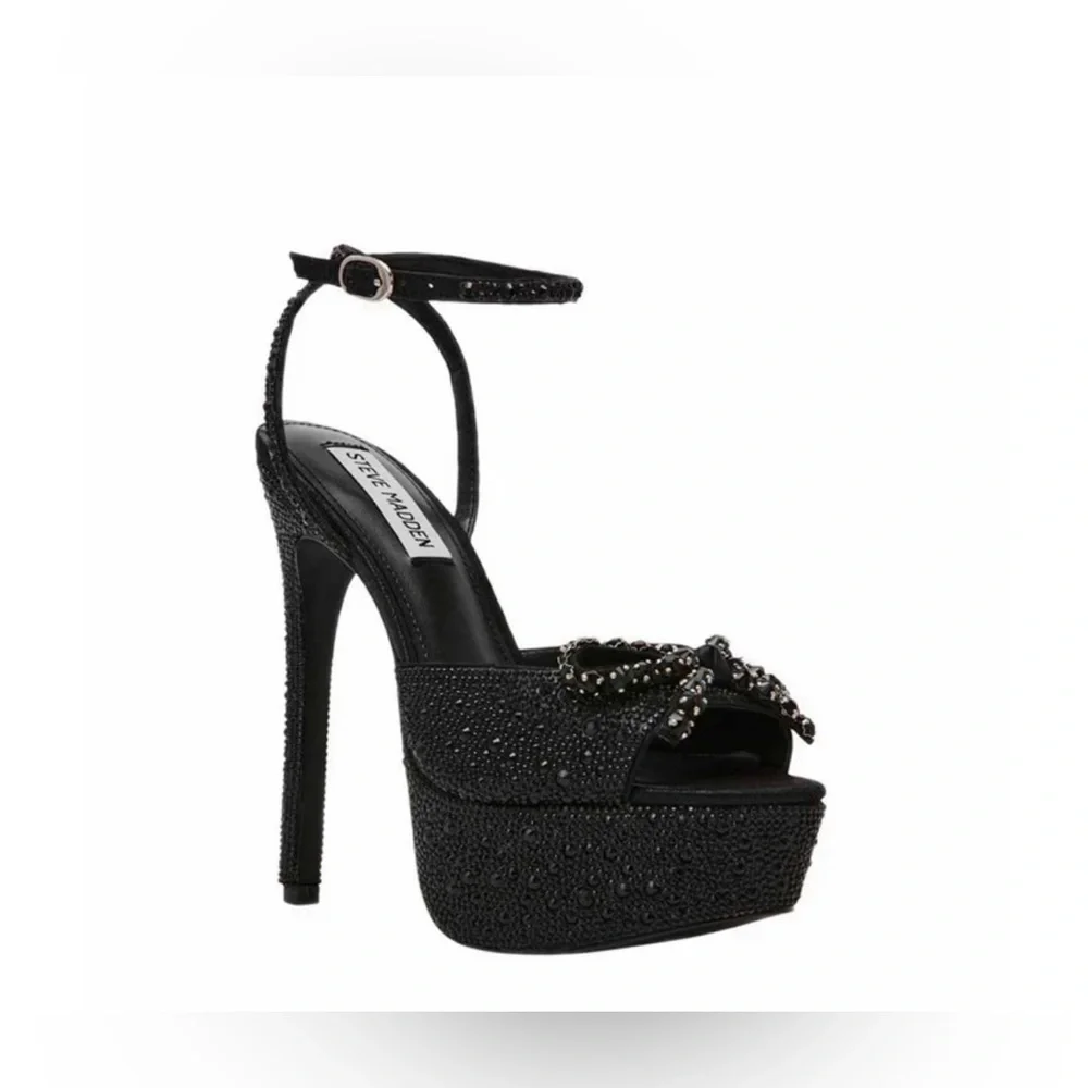 Steve‎ Madden Black Crystal Platform Ankle-Strap Sandals